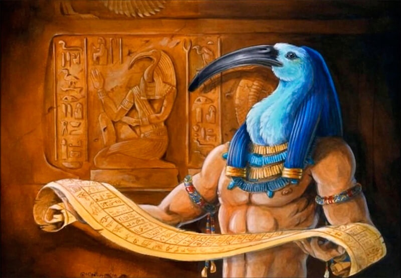 Representação do deus egípcio Thoth associado ao íbis.