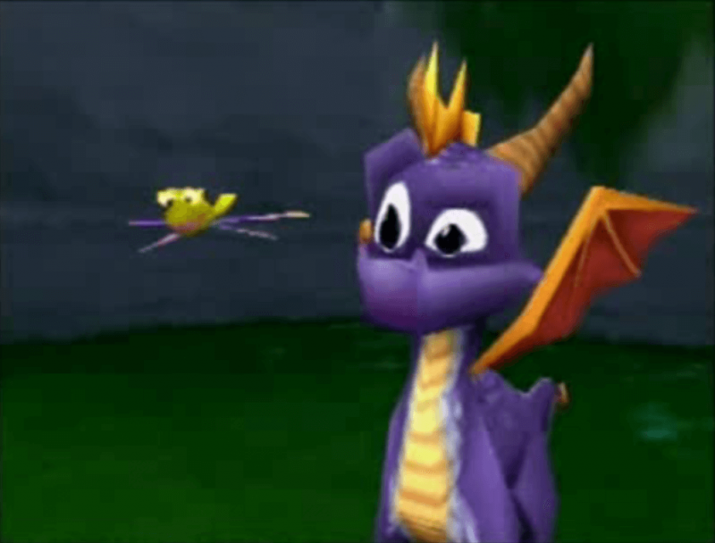 Spyro com Sparx, a libélula (Spyro the Dragon, 1998)