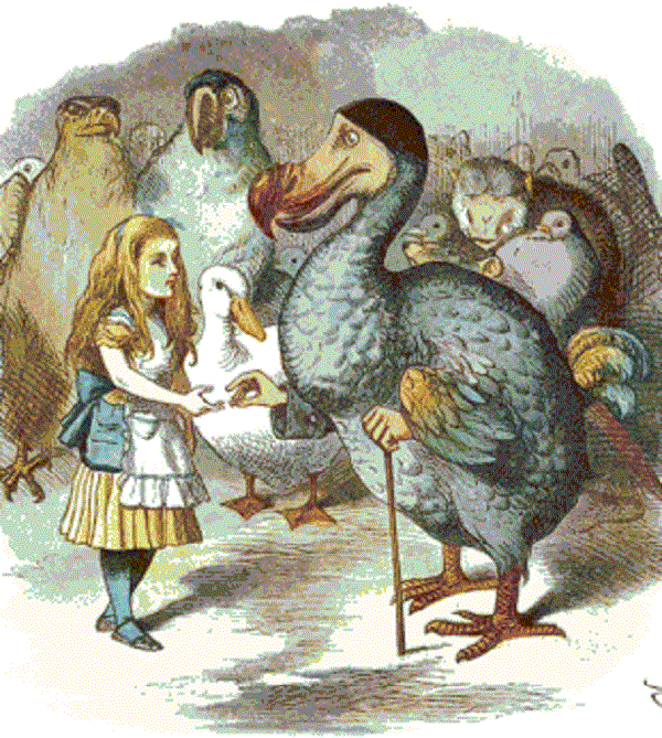 Ilustração original do conto de Alice no País das Maravilhas, onde podemos ver um grupo de dodôs